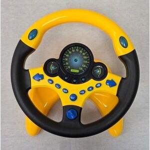 Yellow Kids Toy Steering Wheel Music Lights Sound Effects Suction Cups